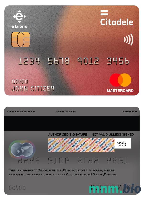 Estonia Citadele Filiale AS bank przykład karty mastercard w formacie PSD